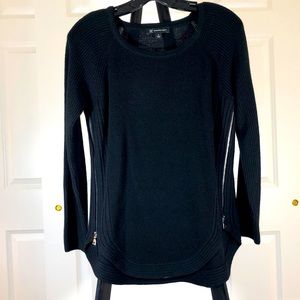 Black Zippered Sweater with Rounded Hem